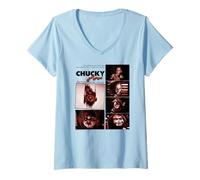 Donna Chucky Blood Red Frames Creepy Doll Close Up Collage Maglietta con Collo a V
