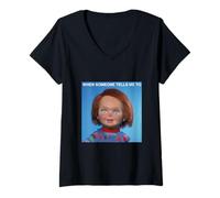 Donna Chucky Calm Down Meme Front And Back Maglietta con Collo a V