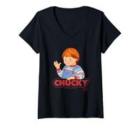 Donna Chucky Friendly Wave Logo Maglietta con Collo a V
