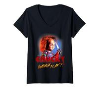Donna Chucky Halloween Design Vuole Giocare Maglietta con Collo a V