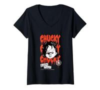 Donna Chucky Halloween Design Vuole Giocare Maglietta con Collo a V