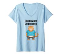 Donna Chunky Cat Confidence Cute Fat Belly - Citazione Divertente Maglietta con Collo a V