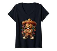 Donna Churro Character with Sombrero Churros Maglietta con Collo a V