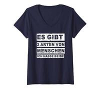 Donna Ci Sono Due Tipi di Persone con Scritta in Lingua Tedesca ICH Hasse Entrambi | Divertente Maglietta con Collo a V, Navy, M
