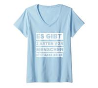 Donna Ci Sono Due Tipi di Persone con Scritta in Lingua Tedesca ICH Hasse Entrambi | Divertente Maglietta con Collo a V, Celeste, XL