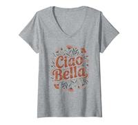 Donna Ciao Bella Italia Estetica retrò Minimal Garden Style Maglietta con Collo a V