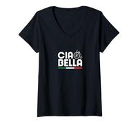 Donna Ciao Bella Italia Old Retro Bike Grafica Bandiera Italiana Maglietta con Collo a V