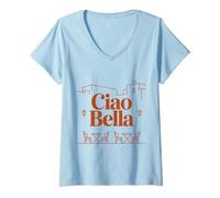 Donna Ciao Bella Italia Terrazza retrò Arte Vintage Maglietta con Collo a V