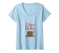 Donna Ciao Bella Retro Italy Home Art Maglietta con Collo a V