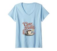 Donna Ciao Bella Roma caffè Vintage Italiano Art Maglietta con Collo a V