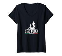Donna Ciao Bella Venezia Italia Barca Gondola Grafica Bandiera Italiana Maglietta con Collo a V