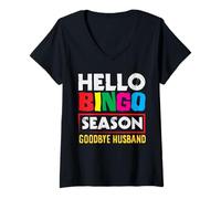 Donna Ciao Bingo Stagione Addio Marito Colori Divertenti Maglietta con Collo a V