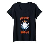 Donna Ciao Boo Cowboy Ghost Halloween Spirit Maglietta con Collo a V
