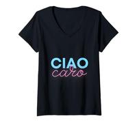 Donna Ciao Caro - Design Colorato e Divertente Maglietta con Collo a V