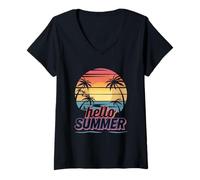 Donna Ciao Estate Tropical Palm Beach Sunset Vibes Maglietta con Collo a V