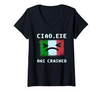 Donna Ciao.exe Has Crashed Design Tecnologico Ironico Italiano Maglietta con Collo a V
