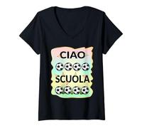 Donna Ciao Primo Giorno di Scuola Insegnante Calcio Bambini Maglietta con Collo a V