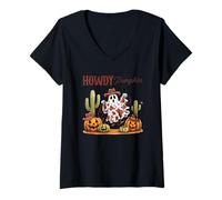 Donna Ciao Pumpkin Ghost Cowboy Cactus Maglietta con Collo a V