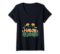 Donna Ciao Regina Zucca Halloween Autunno Zucca Halloween Costu Maglietta con Collo a V