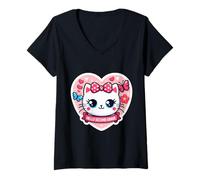 Donna Ciao Secondo Grado 2nd Grader Ragazza Gattino Gatto Ritorno A Scuola Maglietta con Collo a V
