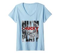Donna Ciao, Sono Chucky, Voglio Giocare a Chucky Halloween Design Maglietta con Collo a V