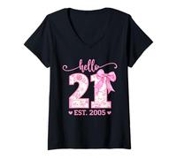 Donna Ciao Venti Anni EST 2005 21esimo Compleanno Coquette Ragazza Maglietta con Collo a V