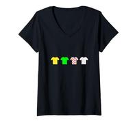 Donna Ciclismo Maglia Giallo Pois Jersey Verde Tour Maglietta con Collo a V