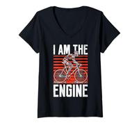 Donna Ciclista I Am The Engine Bicyclist Parti di Biciclette Maglietta con Collo a V