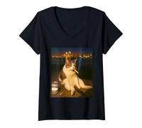 Donna Cigarette Funny Kitten Stupid Brainrot Smoking Cat Meme Maglietta con Collo a V