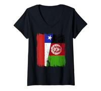 Donna Cile Afghanistan Half Flag Cileno Afghan Heritage Maglietta con Collo a V