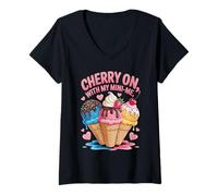 Donna Ciliegina con My Mini-Me Ice Cream Love Maglietta con Collo a V