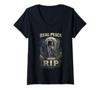 Donna Cimitero Gotico Real Peace Is Spelled RIP Maglietta con Collo a V