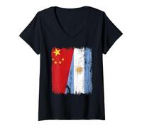 Donna Cina Argentina Mezza bandiera Radici argentine cinesi Maglietta con Collo a V