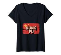 Donna Cina Bandiera King Fu Bandiera Meme Kung Fu Cinese Maglietta con Collo a V