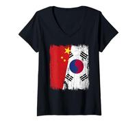 Donna Cina Corea del Sud Half Flag Maglia Corea del Sud Cinese Maglietta con Collo a V