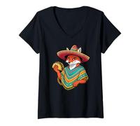 Donna Cinco De Mayo Fox Mangia Taco Divertente Sombrero Messicano Maglietta con Collo a V