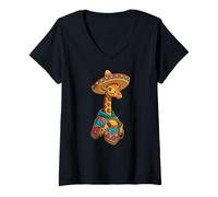 Donna Cinco De Mayo Giraffe Mangia Taco Divertente Sombrero Messicano Maglietta con Collo a V