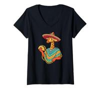 Donna Cinco De Mayo Giraffe Mangia Taco Divertente Sombrero Messicano Maglietta con Collo a V