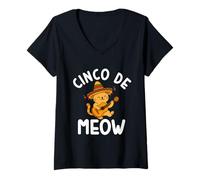 Donna Cinco De Meow - Gatto Messicano Sombrero Cinco De Mayo Maglietta con Collo a V