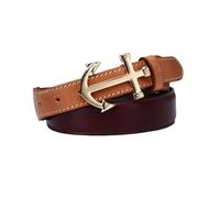 Donna Cintura Cinghia in Pelle Cucita Larga 2cm Cinturino Sottile Bicolore con Fibbia Dorata dalla Forma Unica per Jeans, Pantaloni, Abiti(105cm/41, Reddish Brown)
