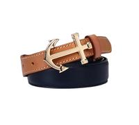 Donna Cintura Cinghia in Pelle Cucita Larga 2cm Cinturino Sottile Bicolore con Fibbia Dorata dalla Forma Unica per Jeans, Pantaloni, Abiti(105cm/41, Blue)