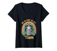 Donna Ciondolo Be in Awe of My 'Tism Raccoon Rainbow Maglietta con Collo a V
