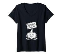 Donna Cipolla Happy Face con vampiro fear me messaggio novità umorismo Maglietta con Collo a V