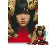 Donna circondata da teste di drago dorate - Puzzle da 1000 pezzi - Gioco di allenamento mentale - Incastro perfetto,senza spazi vuoti - Sfida interattiva per la mente a casa (38x52cm)