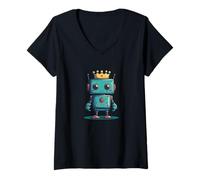 Donna Circuit King con una corona e un sorriso per gli amanti dei robot Maglietta con Collo a V