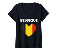 Donna Citation Frites Drapeau belge Coeur Amour Belgique Maglietta con Collo a V