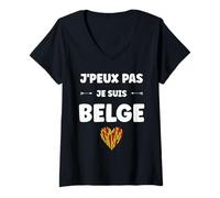 Donna Citation Frites Drapeau Belgique j'peux PAS Je Suis Belge Maglietta con Collo a V