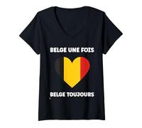 Donna Citation Frites Drapeau Belgique Une fois Humour Belge Maglietta con Collo a V