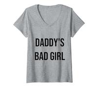 Donna Citazione di Daddy's Bad Girl Maglietta con Collo a V