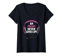 Donna Citazione di Gioco An Ebony Never Give Up Cuffie Personalizzate Maglietta con Collo a V
